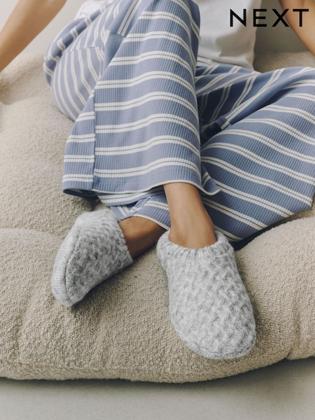 ពណ៌ប្រផេះស្រាល - Cable Knit Footsie Slipper Socks 1 Pack