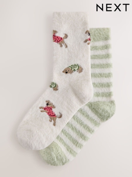 Charlie The Cockapoo/Green Stripe - Super Furry Cosy Socks 2 Pack