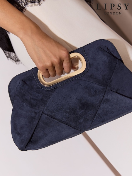 Navy Suedette - Lipsy Weave Top Handle Clutch