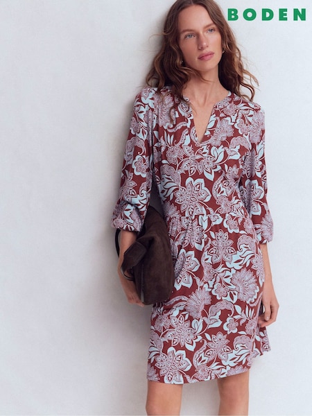 Brown - Boden Cathy Notch Neck Jersey Dress
