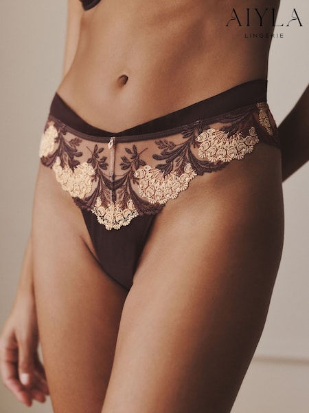 Chocolate Brown - Swiss Designed Embroidered Silk Knickers
