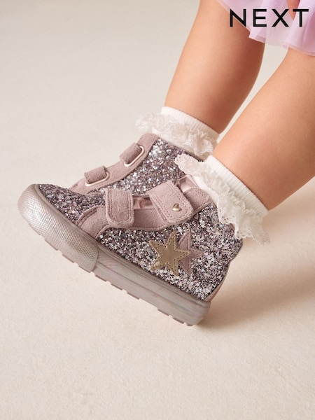 Pink Glitter - Touch Fastening High Top Trainers