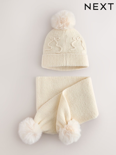 Cream - Pom Scarf And Beanie Set (3-16yrs)