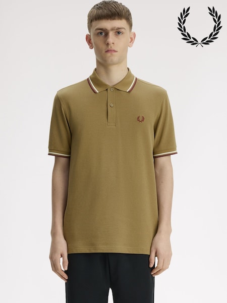 Brun - Regular Fred Perry Tipped Short Sleeve Polo Shirt