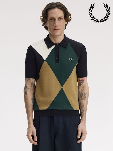 Svart - Regular Fred Perry Offset Argyle Knitted Shirt