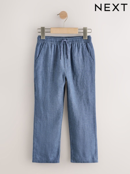 Көк - 100% Linen Pull On Trousers (3-16yrs)
