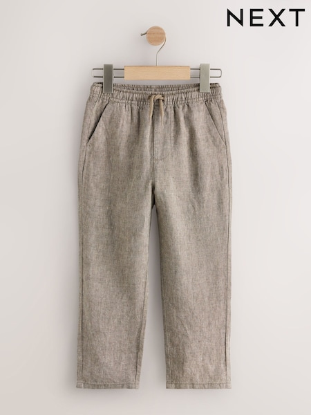 Taupe - Linen Pull On Trousers (3-16yrs)
