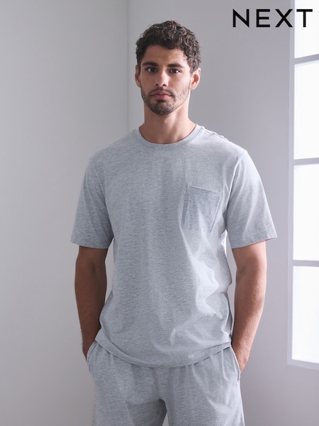 Grey - Regular Short Sleeve Jersey Pyjamas Set