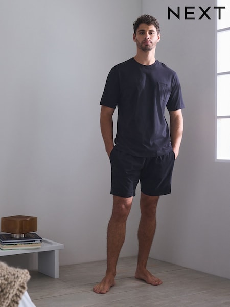 Black - Regular Short Sleeve Jersey Pyjamas Set