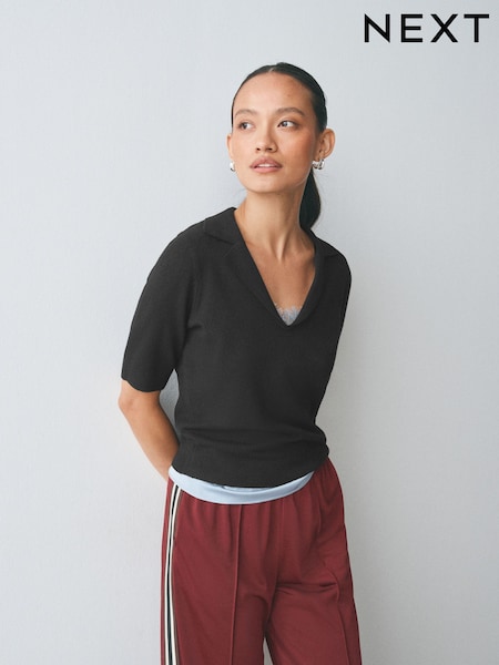 Black - Supersoft Short Sleeve Open Neck Polo Top