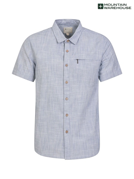 Bleu - Regular Mountain Warehouse Coconut Slub Texture Short Sleeve Cotton Shirt