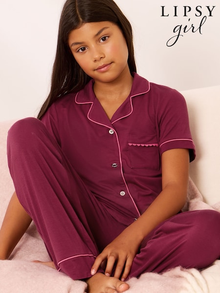 Burdundy Red - Lipsy Jersey Shirt And Long Leg Pyjamas Set (5-16yrs)
