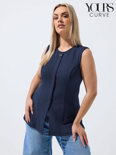 Blue - Yours Curve Limited Seam Detail Waistcoat