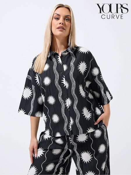 Black - Yours Curve Limited Sun Stripe Crinkle Shirt