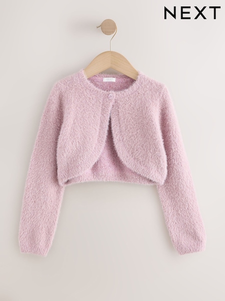 Pink - Occasion Bridesmaid Knitted Fluffy Cardigan Shrug (12mths-16yrs)