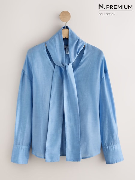 Світло-блакитний - N. Premium Scarf Detail V-neck Blouse