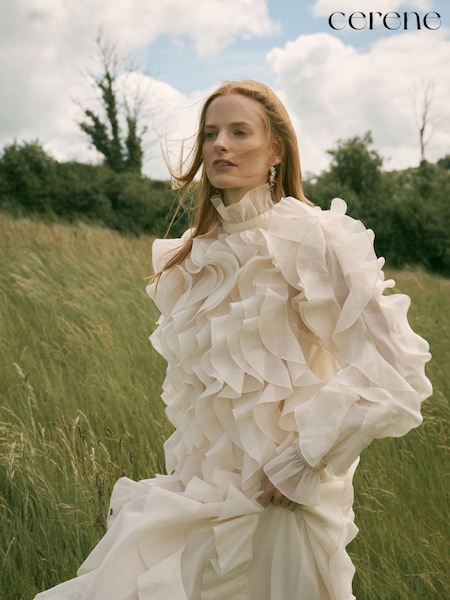 Cream - Cerene Dramatic Ruffle Long Sleeve Organza Blouse