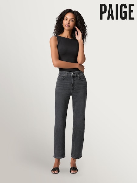 Skyline Fog - Paige Stevie Ankle High Rise Cropped Straight Leg Jeans