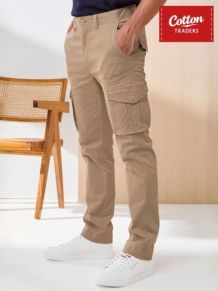 Braun - Regular Cotton Traders Signature Stretch Cargo Trousers 33"