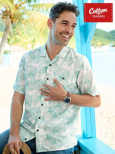 Grün - Regular Cotton Traders Print Soft Touch Short Sleeve Shirt