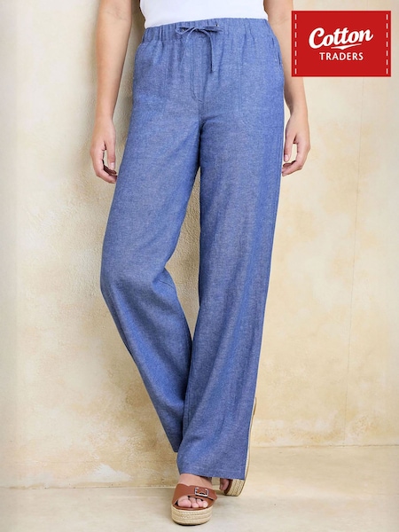 Blue - Cotton Traders Linen-blend Relaxed Fit Trousers 27"