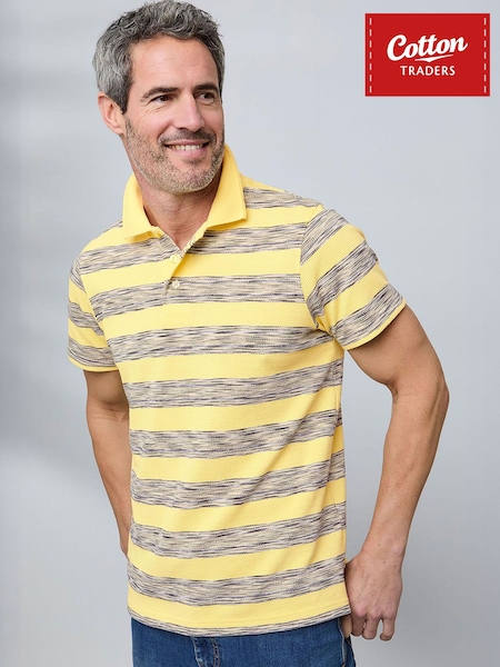 Amarillo - Regular Cotton Traders Short Sleeve Textured Stripe Polo Shirt