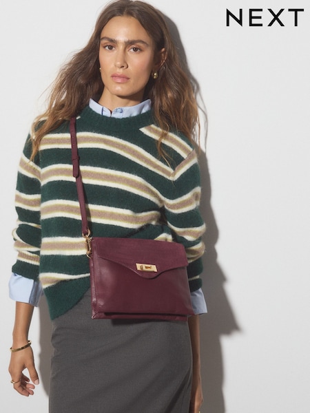 Burgundy Red - Leather Lock Cross-body Bag