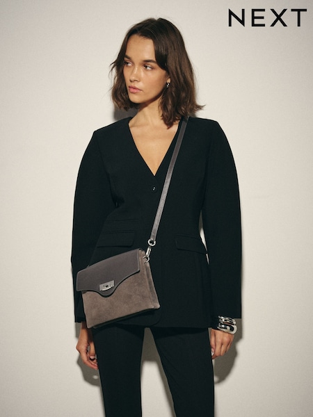 Grey - Leather Lock Cross-body Bag
