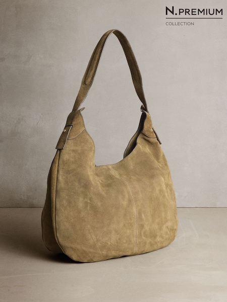Khaki Green - N. Premium Suede Slouchy Scoop Shoulder Bag