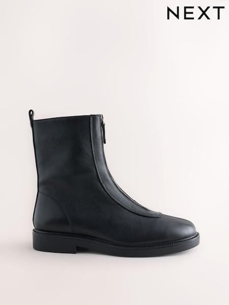 Black - Forever Comfort® Front Zip Leather Boots