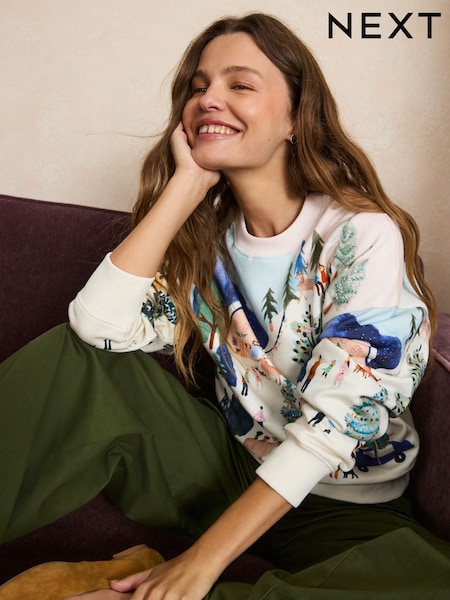 Ecru/Rose - Scenic Christmas Sweatshirt
