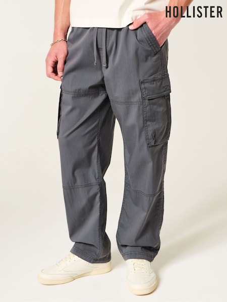Grey - Regular Hollister Mid-rise Cotton Cargo Trousers