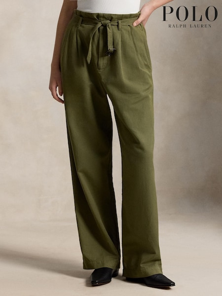 Verde - Pantaloni Polo Ralph Lauren cu talie înaltă cu centură conică