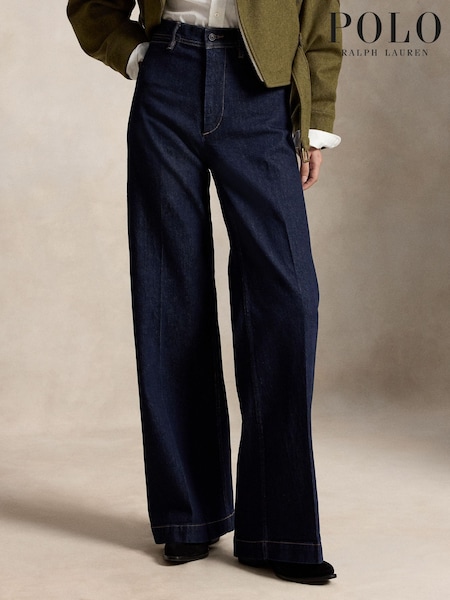 Blue - Polo Ralph Lauren Evoria Dark Wash Wide Leg Jeans With Jet Pocket