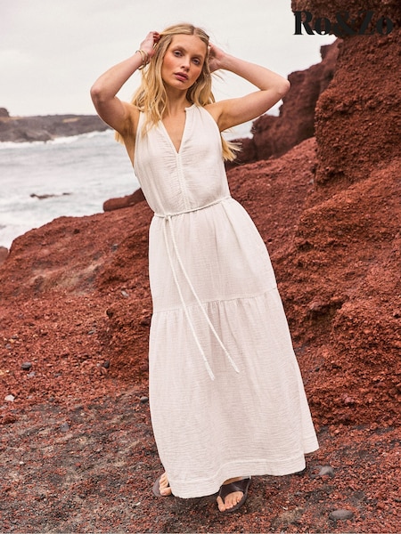 Elfenbeinweiß - Ro&zo Cheesecloth Rope Belt Dress