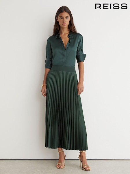 Teal Green - Reiss Seren Pleated Midi Skirt
