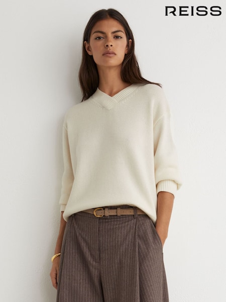 Ivory - Reiss Mari Wool-cashmere V-neck Jumper