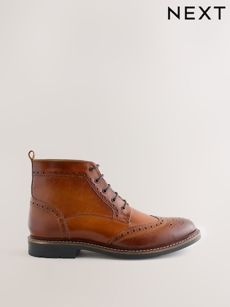 Tan Brown - Regular Leather Brogue Boots