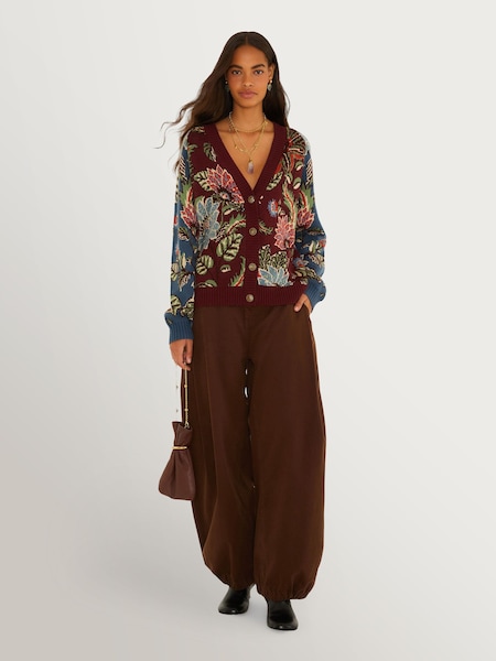 Rouge - Cardigan Farm Rio Mixed India en maille Fleuri