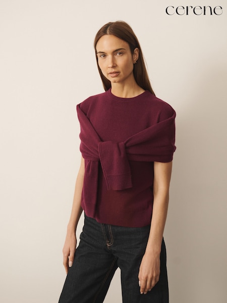 Burgundy Red - Cerene 2 In 1 Jumper With Tie Front Detail Scarf