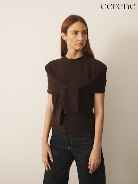 Chocolate Brown - Cerene 2 In 1 Jumper With Tie Front Detail Scarf
