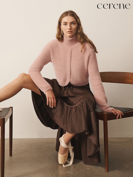 Pink - Cerene Brushed High Neck Curved Hem Jumper