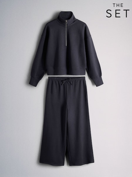 Dark Navy - The Set Premium Cotton Quarter Zip And Straight Leg Joggers Coord