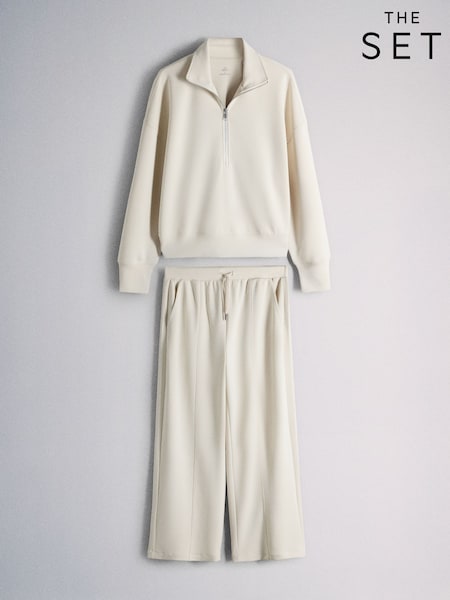 Cream - The Set Modal Quarter Zip And Pleated Joggers Co-ord Set