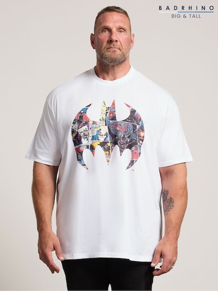 White - Regular Badrhino Big & Tall Longline Batman T-shirt