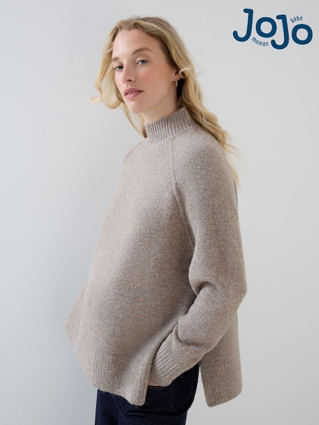 Brown - Jojo Maman Bébé Long Sleeve Turtleneck Longline Maternity Jumper