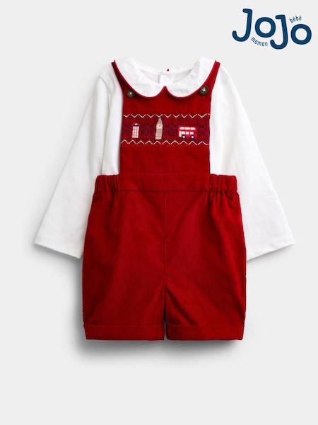 Red London - Jojo Maman Bébé Embroidered 2-piece Dungarees & Bodysuit Set