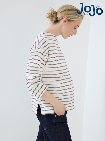 Burgundy Stripe - Jojo Maman Bébé Long Sleeve Slash Neck Maternity T-shirt