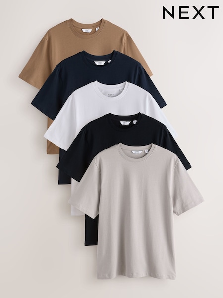 Black/White/Stone/Navy/Grey - Regular Fit Heavyweight T-shirts 5 Pack