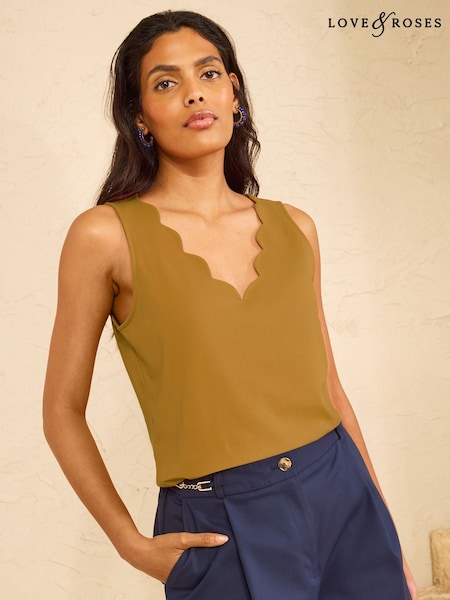 Mustard Yellow - Love & Roses Scallop V-neck Vest